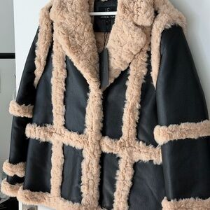 Unreal Fur Black and Cream Teddy Jacket